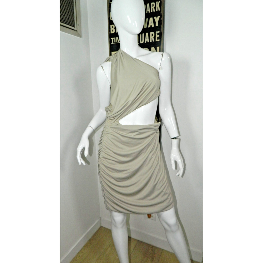 Zara Dress Size XXL Beige‎ Ruched Cut-Out Zipped Sleeveless